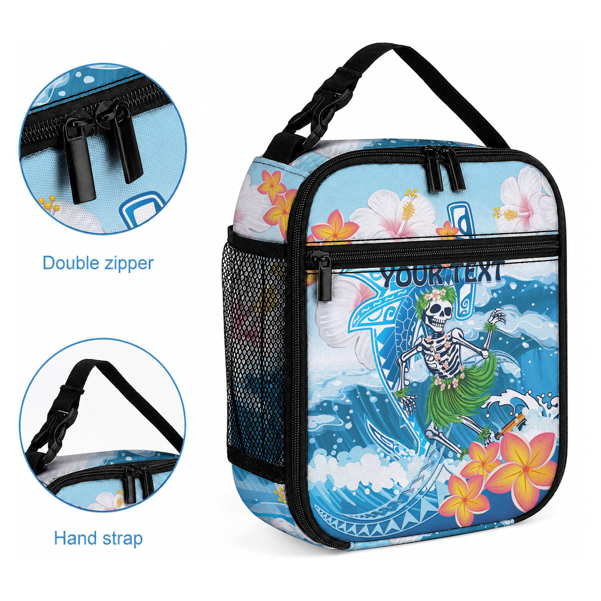 Personalized Hawaii Hula Girl Skeleton Dancing Lunch Bag Hibiscus Tribal Shark LT01 - Polynesian Pride