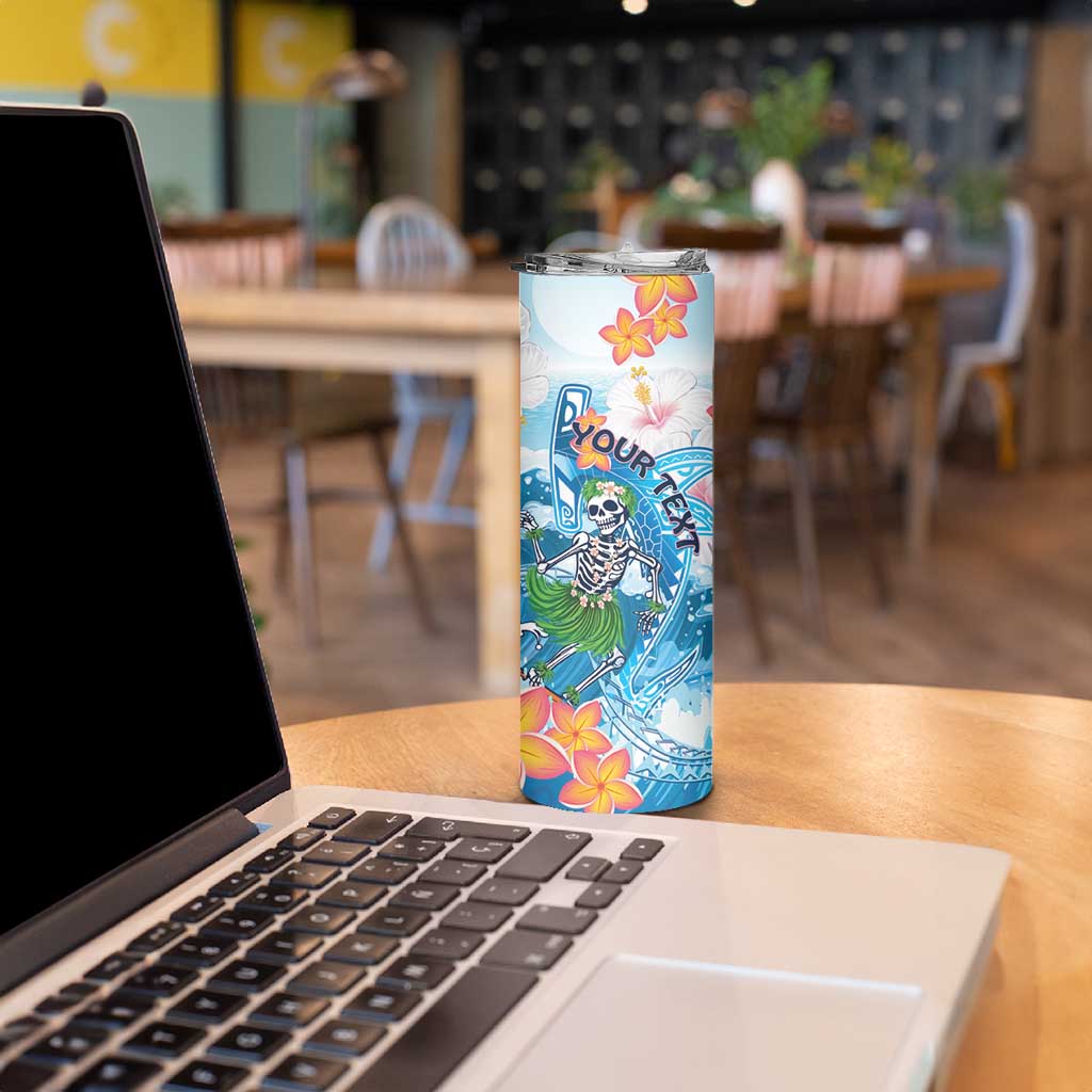 Personalized Hawaii Hula Girl Skeleton Dancing Skinny Tumbler Hibiscus Tribal Shark