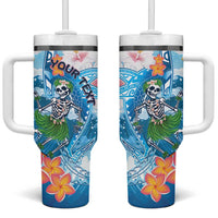 Personalized Hawaii Hula Girl Skeleton Dancing Tumbler With Handle Hibiscus Tribal Shark LT01 One Size: 40 oz Blue - Polynesian Pride
