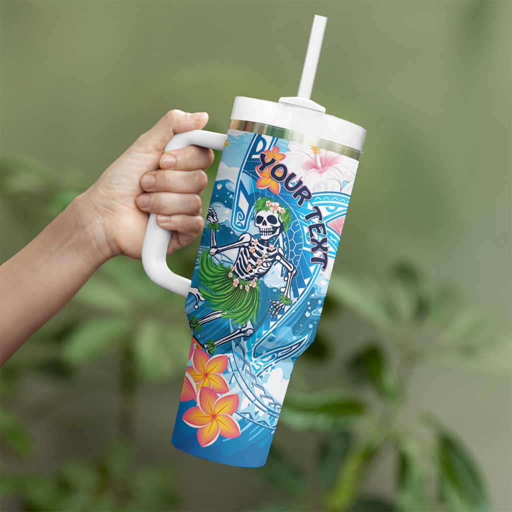Personalized Hawaii Hula Girl Skeleton Dancing Tumbler With Handle Hibiscus Tribal Shark LT01 - Polynesian Pride
