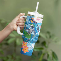 Personalized Hawaii Hula Girl Skeleton Dancing Tumbler With Handle Hibiscus Tribal Shark LT01 - Polynesian Pride