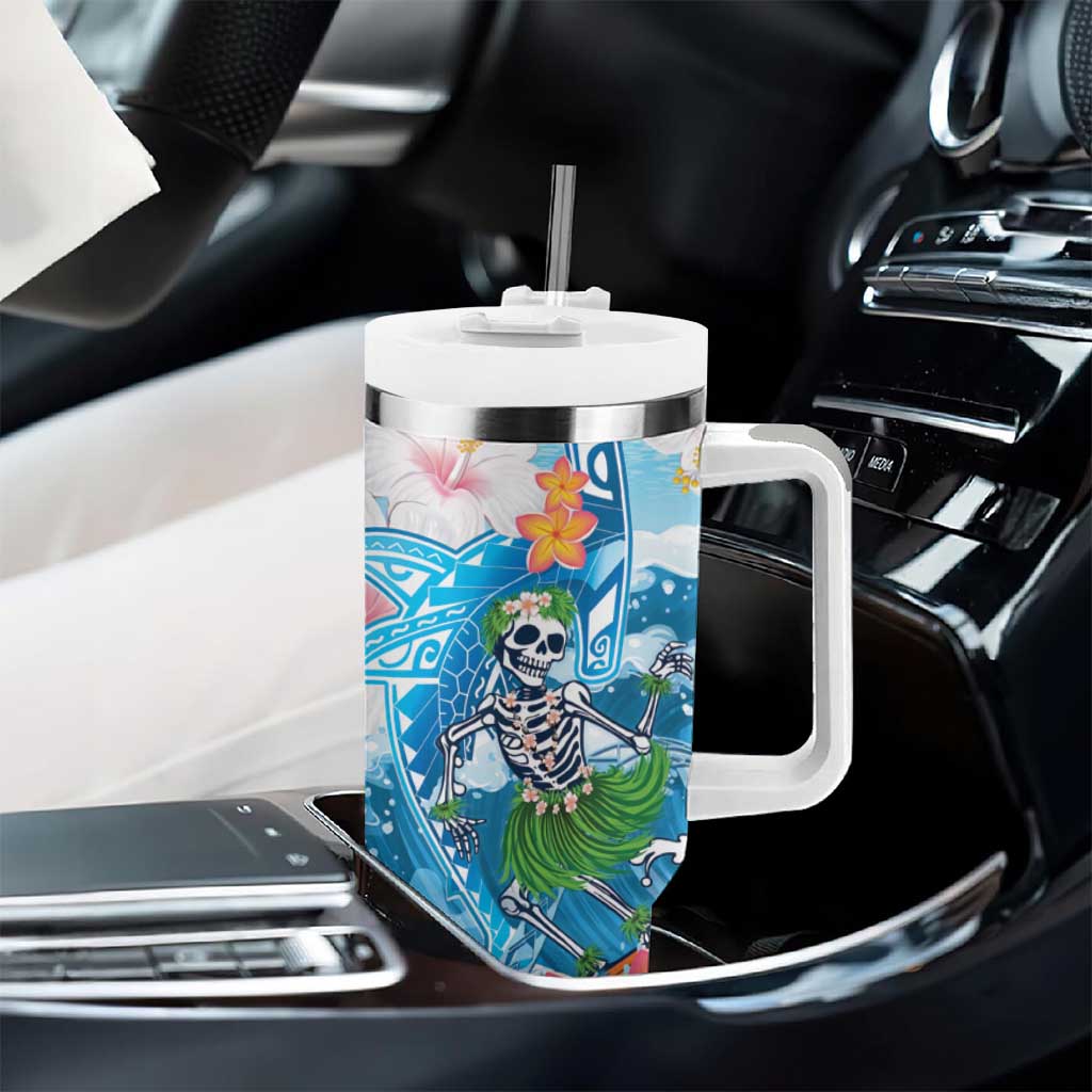 Personalized Hawaii Hula Girl Skeleton Dancing Tumbler With Handle Hibiscus Tribal Shark LT01 - Polynesian Pride