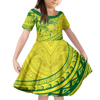 Kia Orana Cook Islands Family Matching Long Sleeve Bodycon Dress and Hawaiian Shirt Turtle Yellow Green Polynesian Pattern LT01 Daughter's Dress Green - Polynesian Pride