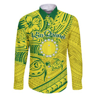 Kia Orana Cook Islands Family Matching Long Sleeve Bodycon Dress and Hawaiian Shirt Turtle Yellow Green Polynesian Pattern LT01 Dad's Shirt - Long Sleeve Green - Polynesian Pride