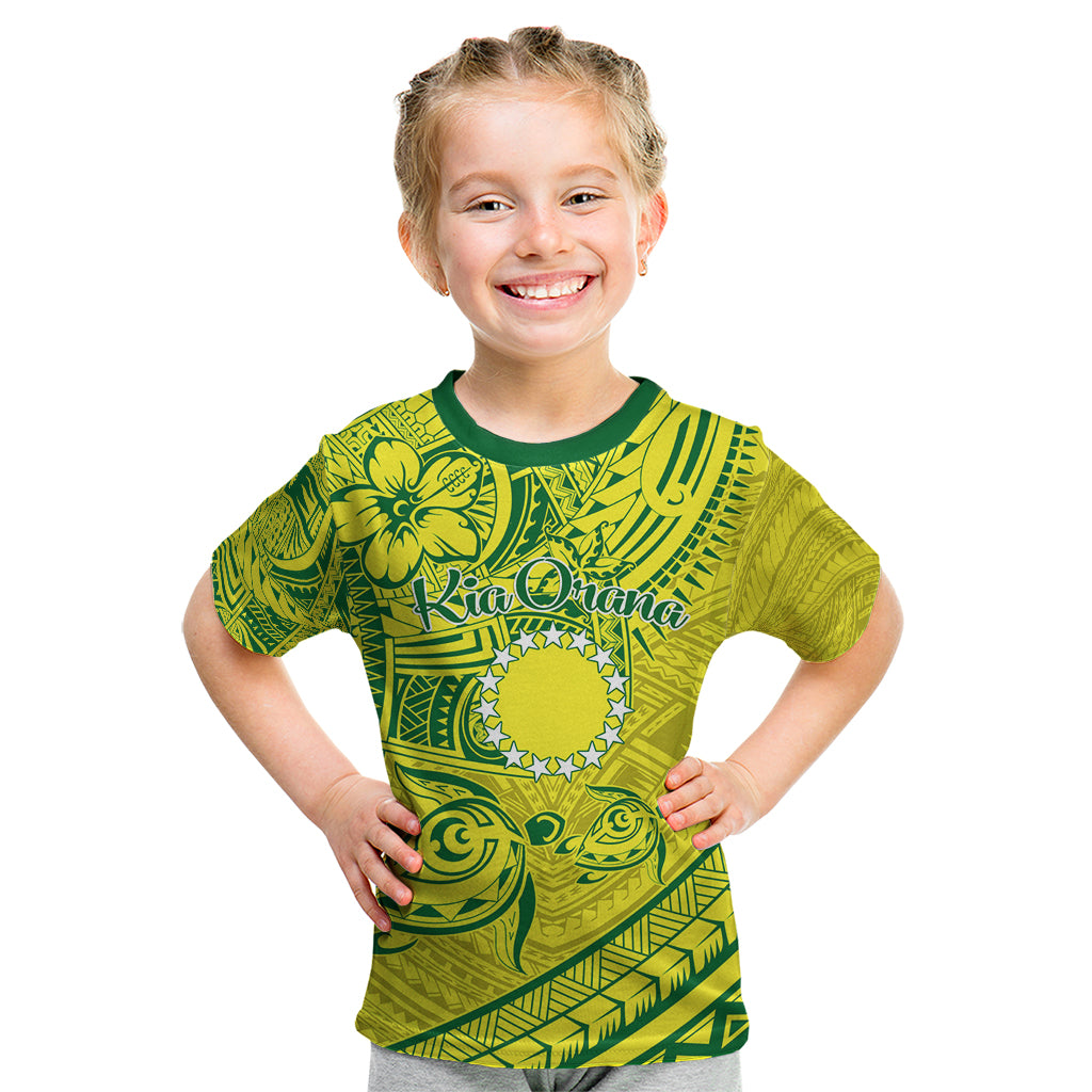 Kia Orana Cook Islands Kid T Shirt Turtle Yellow Green Polynesian Pattern LT01 Green - Polynesian Pride