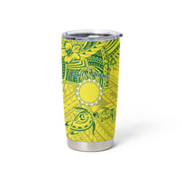Kia Orana Cook Islands Tumbler Cup Turtle Yellow Green Polynesian Pattern