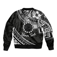 Kia Orana Cook Islands Sleeve Zip Bomber Jacket Circle Stars With Floral White Pattern LT01 - Polynesian Pride
