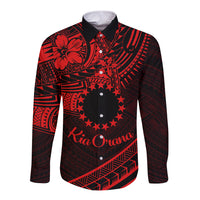 Kia Orana Cook Islands Long Sleeve Button Shirt Circle Stars With Floral Red Pattern LT01 Unisex Red - Polynesian Pride