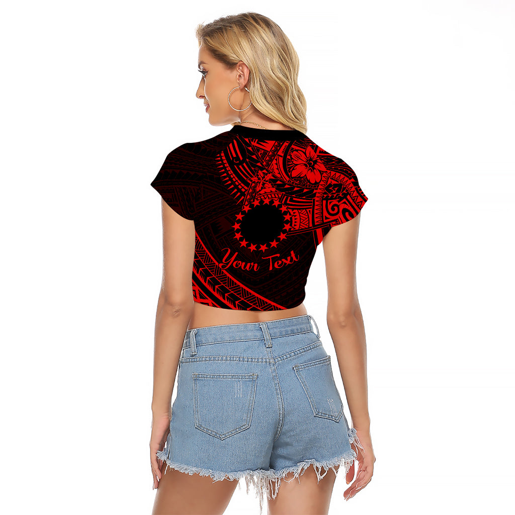 Kia Orana Cook Islands Raglan Cropped T Shirt Circle Stars With Floral Red Pattern LT01 - Polynesian Pride