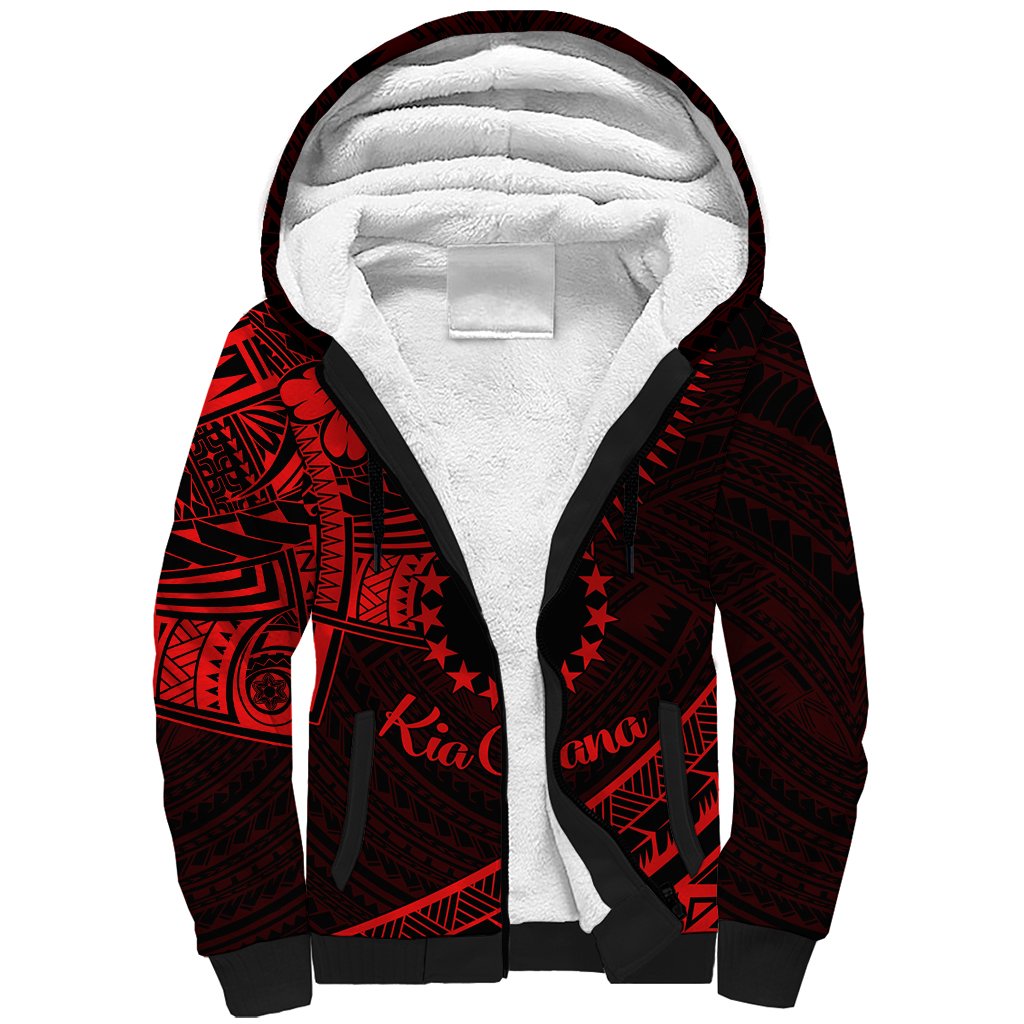 Kia Orana Cook Islands Sherpa Hoodie Circle Stars With Floral Red Pattern LT01 Unisex Red - Polynesian Pride