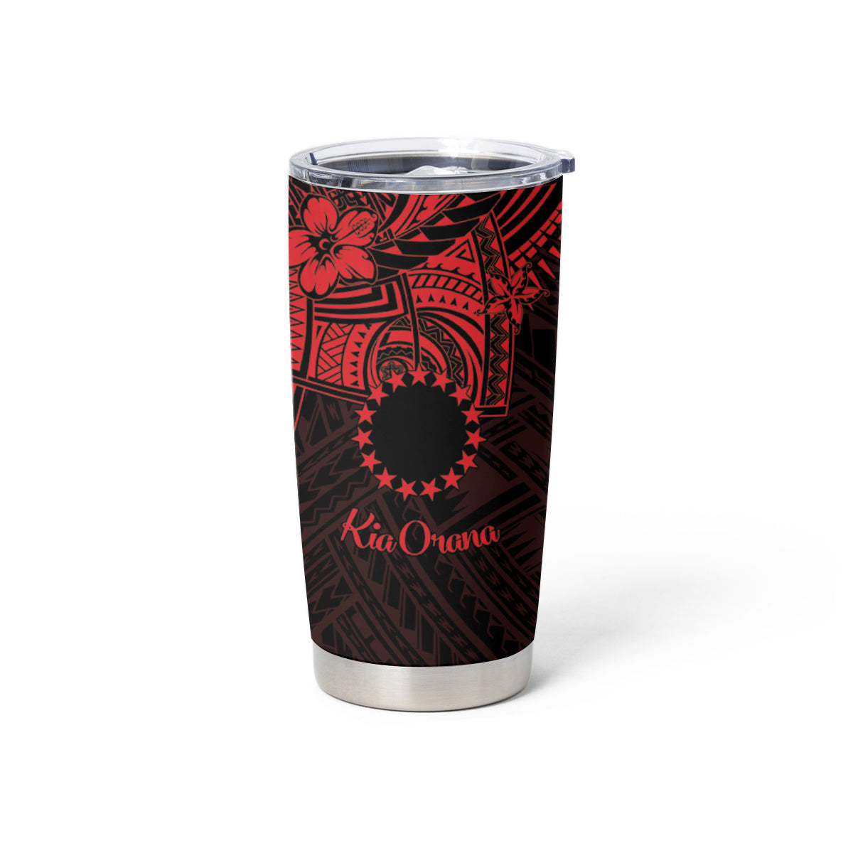 Kia Orana Cook Islands Tumbler Cup Circle Stars With Floral Red Pattern