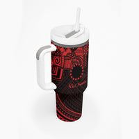 Kia Orana Cook Islands Tumbler With Handle Circle Stars With Floral Red Pattern