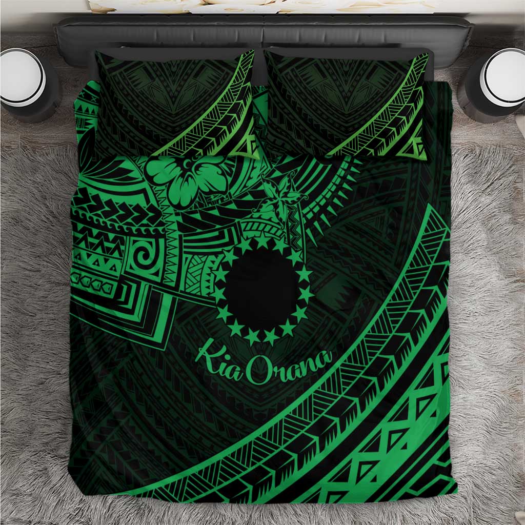 Kia Orana Cook Islands Bedding Set Circle Stars With Floral Green Pattern LT01