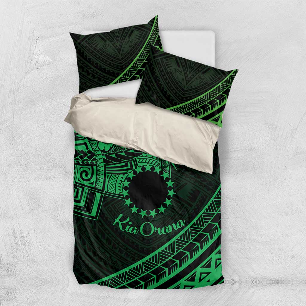 Kia Orana Cook Islands Bedding Set Circle Stars With Floral Green Pattern LT01