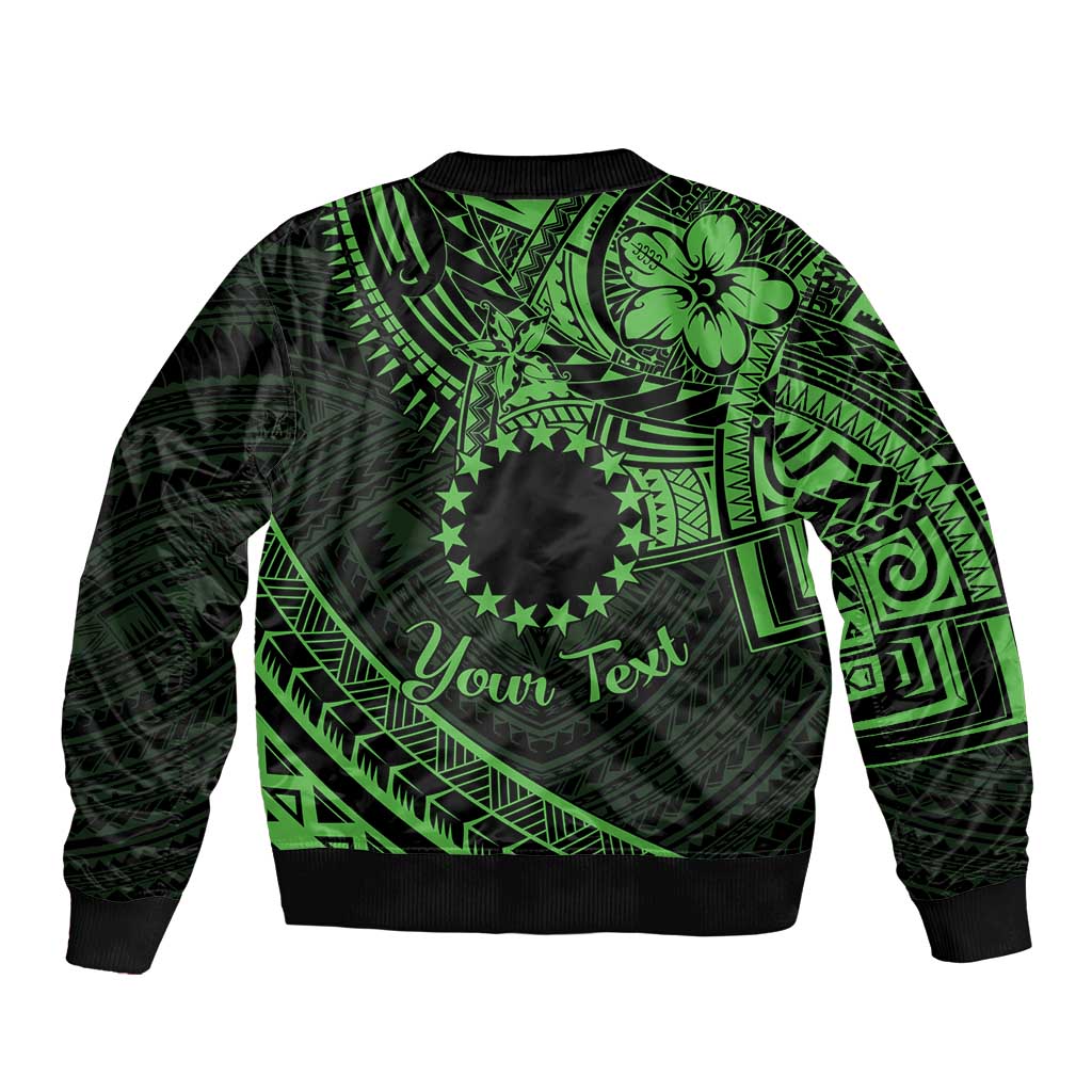 Kia Orana Cook Islands Bomber Jacket Circle Stars With Floral Green Pattern LT01