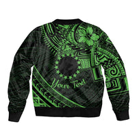 Kia Orana Cook Islands Bomber Jacket Circle Stars With Floral Green Pattern LT01