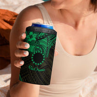 Kia Orana Cook Islands 4 in 1 Can Cooler Tumbler Circle Stars With Floral Green Pattern