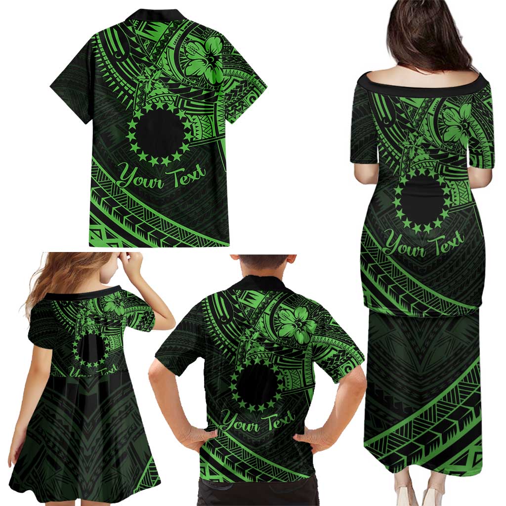 Kia Orana Cook Islands Family Matching Puletasi Dress and Hawaiian Shirt Circle Stars With Floral Green Pattern LT01 - Polynesian Pride