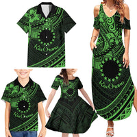 Kia Orana Cook Islands Family Matching Summer Maxi Dress and Hawaiian Shirt Circle Stars With Floral Green Pattern LT01 - Polynesian Pride