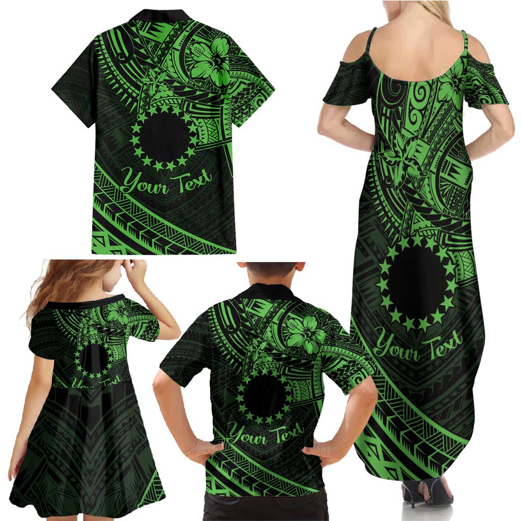 Kia Orana Cook Islands Family Matching Summer Maxi Dress and Hawaiian Shirt Circle Stars With Floral Green Pattern LT01 - Polynesian Pride