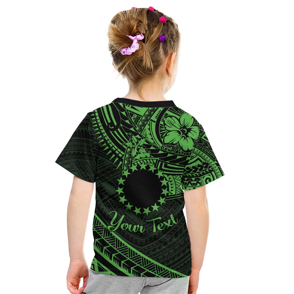 Kia Orana Cook Islands Kid T Shirt Circle Stars With Floral Green Pattern LT01