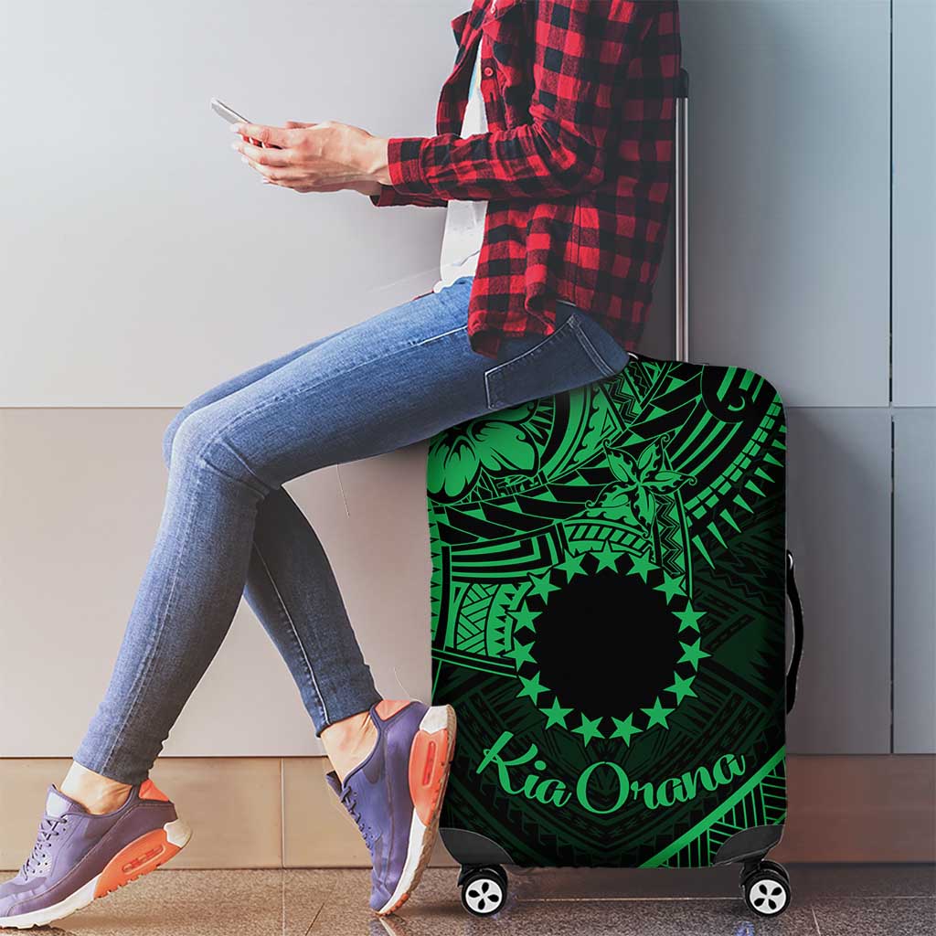 Kia Orana Cook Islands Luggage Cover Circle Stars With Floral Green Pattern LT01