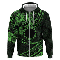Kia Orana Cook Islands Zip Hoodie Circle Stars With Floral Green Pattern LT01 Zip Hoodie Green - Polynesian Pride