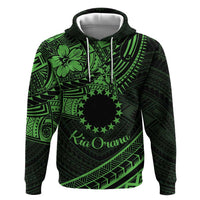 Kia Orana Cook Islands Zip Hoodie Circle Stars With Floral Green Pattern LT01 Pullover Hoodie Green - Polynesian Pride
