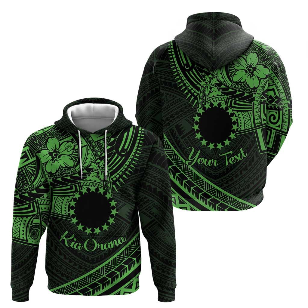 Kia Orana Cook Islands Zip Hoodie Circle Stars With Floral Green Pattern LT01 - Polynesian Pride