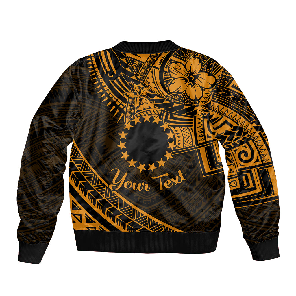 Kia Orana Cook Islands Bomber Jacket Circle Stars With Floral Gold Pattern LT01 - Polynesian Pride