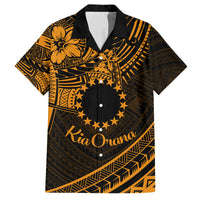 Kia Orana Cook Islands Family Matching Off Shoulder Long Sleeve Dress and Hawaiian Shirt Circle Stars With Floral Gold Pattern LT01 Dad's Shirt - Short Sleeve Gold - Polynesian Pride
