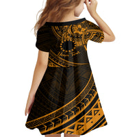 Kia Orana Cook Islands Family Matching Puletasi Dress and Hawaiian Shirt Circle Stars With Floral Gold Pattern LT01 - Polynesian Pride