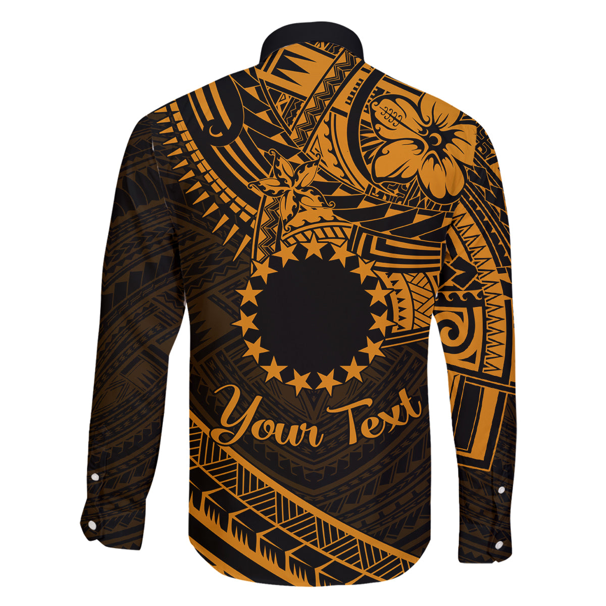 Kia Orana Cook Islands Family Matching Tank Maxi Dress and Hawaiian Shirt Circle Stars With Floral Gold Pattern LT01 - Polynesian Pride