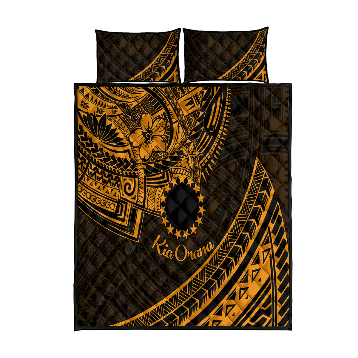 Kia Orana Cook Islands Quilt Bed Set Circle Stars With Floral Gold Pattern LT01 Gold - Polynesian Pride