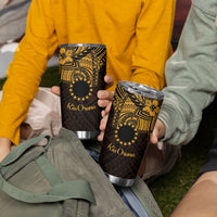 Kia Orana Cook Islands Tumbler Cup Circle Stars With Floral Gold Pattern