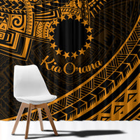 Kia Orana Cook Islands Window Curtain Circle Stars With Floral Gold Pattern LT01 - Polynesian Pride