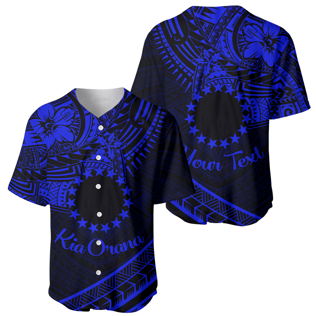 Kia Orana Cook Islands Baseball Jersey Circle Stars With Floral Navy Blue Pattern LT01 - Polynesian Pride