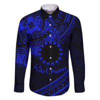 Kia Orana Cook Islands Family Matching Summer Maxi Dress and Hawaiian Shirt Circle Stars With Floral Navy Blue Pattern LT01 Dad's Shirt - Long Sleeve Blue - Polynesian Pride