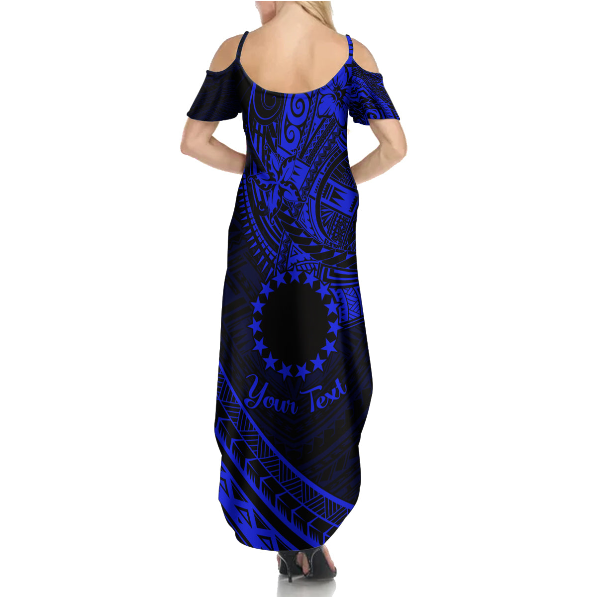 Kia Orana Cook Islands Family Matching Summer Maxi Dress and Hawaiian Shirt Circle Stars With Floral Navy Blue Pattern LT01 - Polynesian Pride
