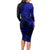 Kia Orana Cook Islands Long Sleeve Bodycon Dress Circle Stars With Floral Navy Blue Pattern LT01 - Polynesian Pride