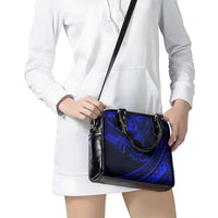 Kia Orana Cook Islands Shoulder Handbag Circle Stars With Floral Navy Blue Pattern LT01 - Polynesian Pride