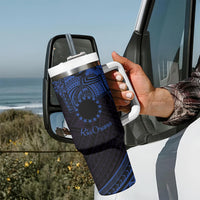 Kia Orana Cook Islands Tumbler With Handle Circle Stars With Floral Navy Blue Pattern