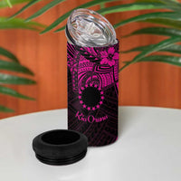 Kia Orana Cook Islands 4 in 1 Can Cooler Tumbler Circle Stars With Floral Pink Pattern