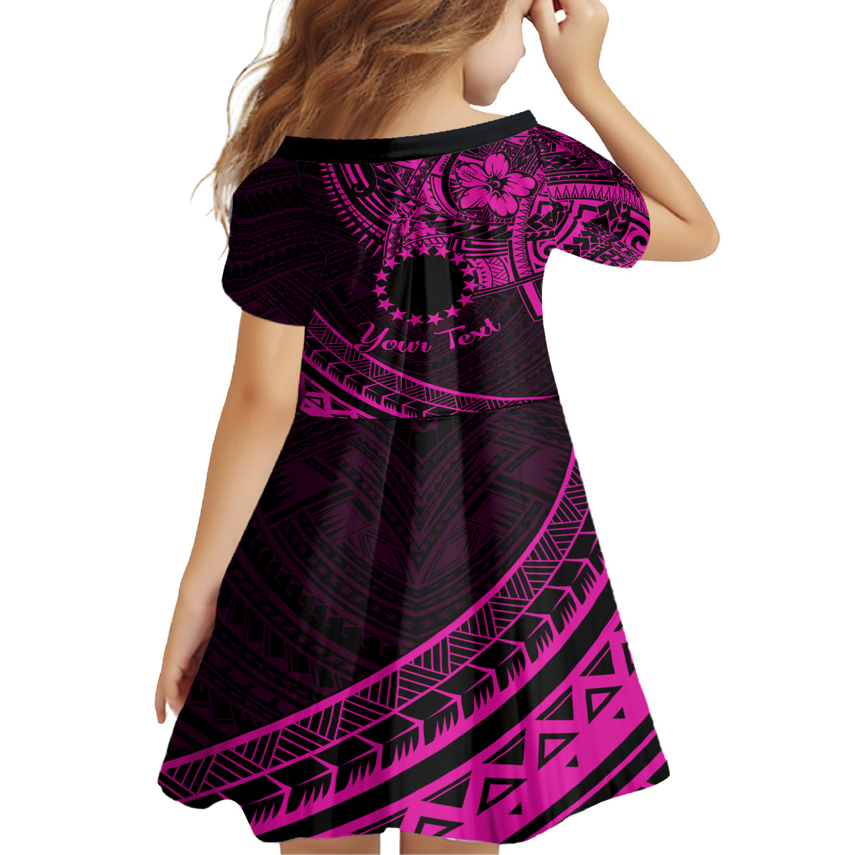 Kia Orana Cook Islands Family Matching Off Shoulder Short Dress and Hawaiian Shirt Circle Stars With Floral Pink Pattern LT01 - Polynesian Pride
