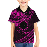 Kia Orana Cook Islands Kid Hawaiian Shirt Circle Stars With Floral Pink Pattern LT01 Kid Pink - Polynesian Pride