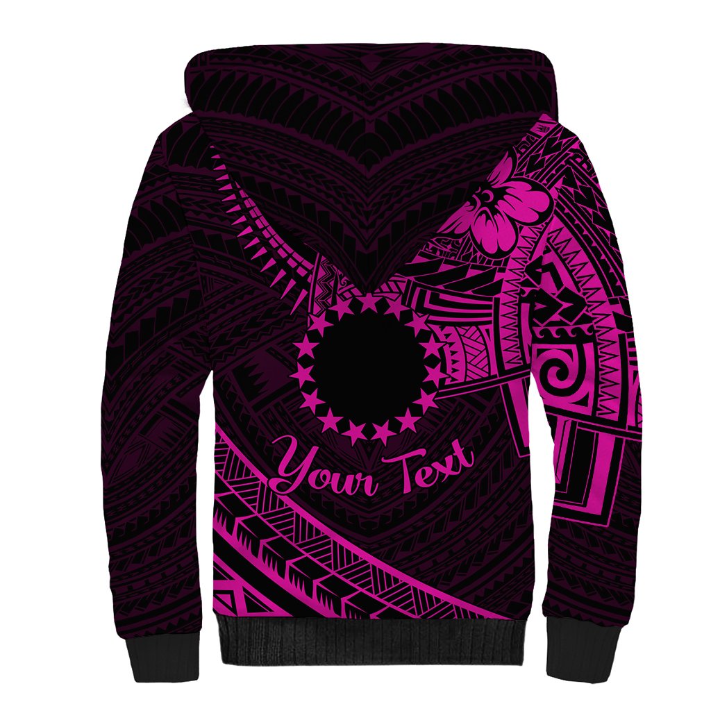 Kia Orana Cook Islands Sherpa Hoodie Circle Stars With Floral Pink Pattern LT01 - Polynesian Pride