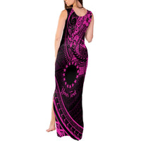 Kia Orana Cook Islands Tank Maxi Dress Circle Stars With Floral Pink Pattern LT01 - Polynesian Pride