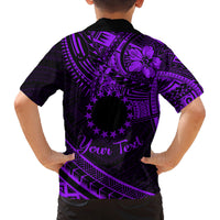 Kia Orana Cook Islands Family Matching Off Shoulder Maxi Dress and Hawaiian Shirt Circle Stars With Floral Purple Pattern LT01 - Polynesian Pride