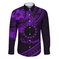 Kia Orana Cook Islands Family Matching Off Shoulder Maxi Dress and Hawaiian Shirt Circle Stars With Floral Purple Pattern LT01 Dad's Shirt - Long Sleeve Purple - Polynesian Pride