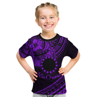 Kia Orana Cook Islands Kid T Shirt Circle Stars With Floral Purple Pattern LT01 Purple - Polynesian Pride